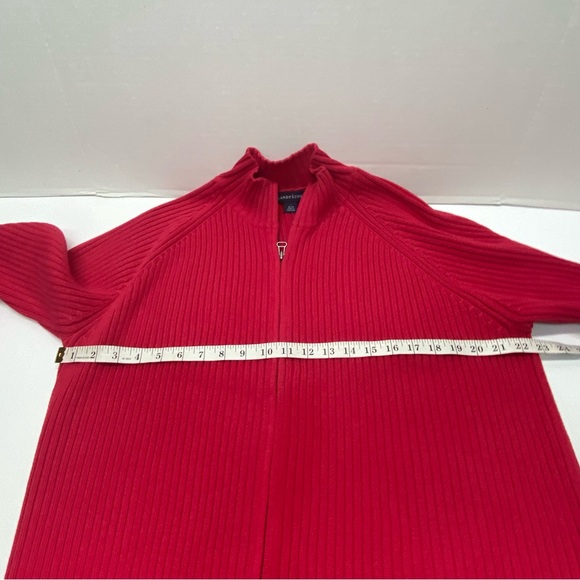 Vintage Lands End Red Full Zip Large Cardigan Y2K Cable Knit 100% Baumwolle - Picture 10 of 12